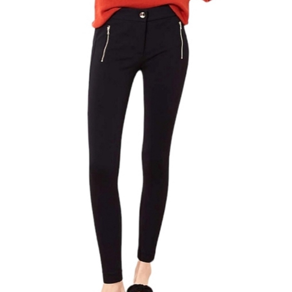 Loft Black Zipper Zip Ponte Skinny Leggings Tights 00P 00 Petites